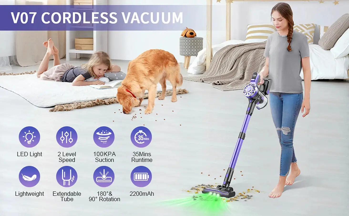 V07 100Kpa Wireless Handheld Vacuum Cleaners 180W Suction Power Cordless Stick Vaccum Cleaner for Pet Home 0.9L Dust Cup