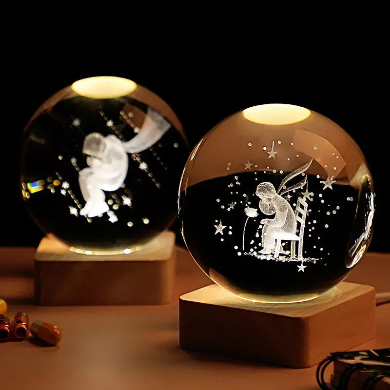 6Cm 3D Crystal Ball Crystal Planet Night Light Laser Engraved Solar System Globe Astronomy Birthday Gift Home Desktop