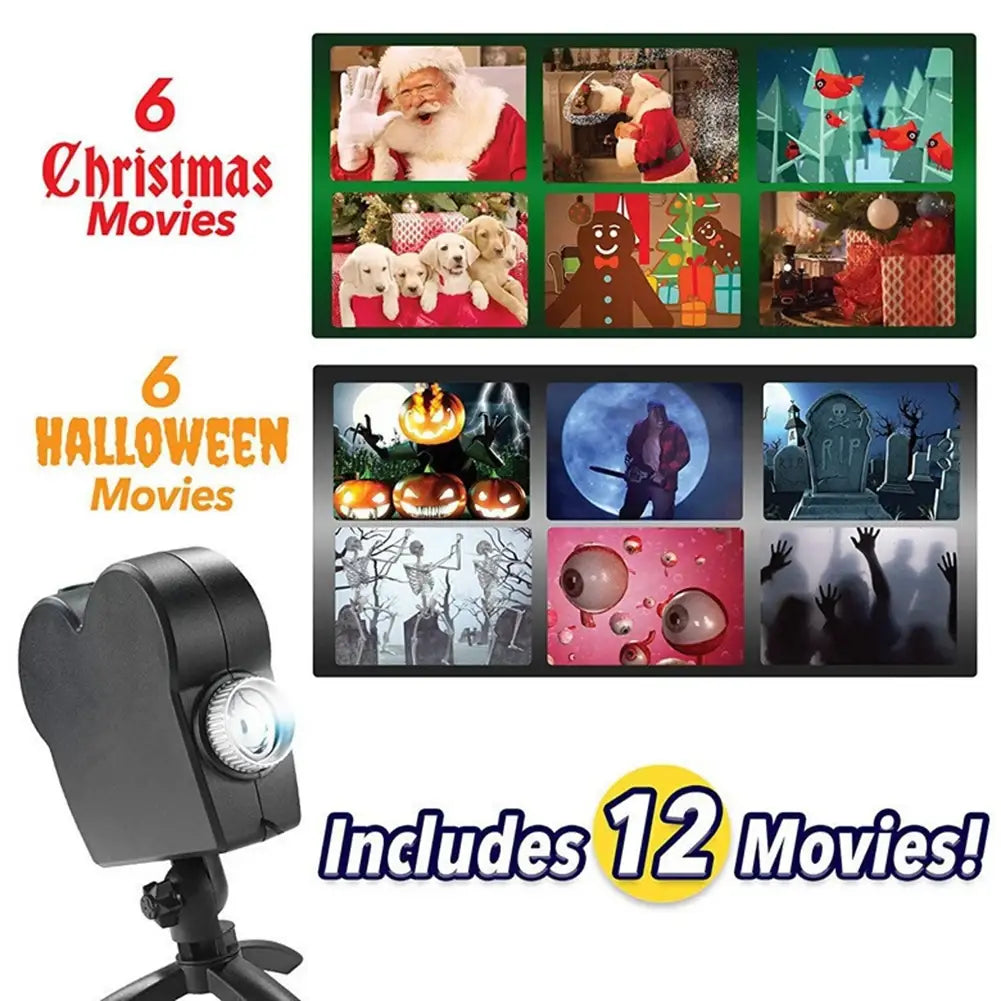 Halloween Christmas Projector Outdoor Holiday Led Holographic Projection Lamp Waterproof 12 Movies Spooky Party Stage