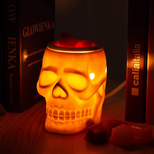 Ceramic Skull Wax Melt Warmer Electric Scentsy Warmer Home Fragrance Oil Diffuser Wax Melter Burner for Home Decor/Office/Living Room,Ideal Gifts,Two Bulbs Packed- Resurgent Skull