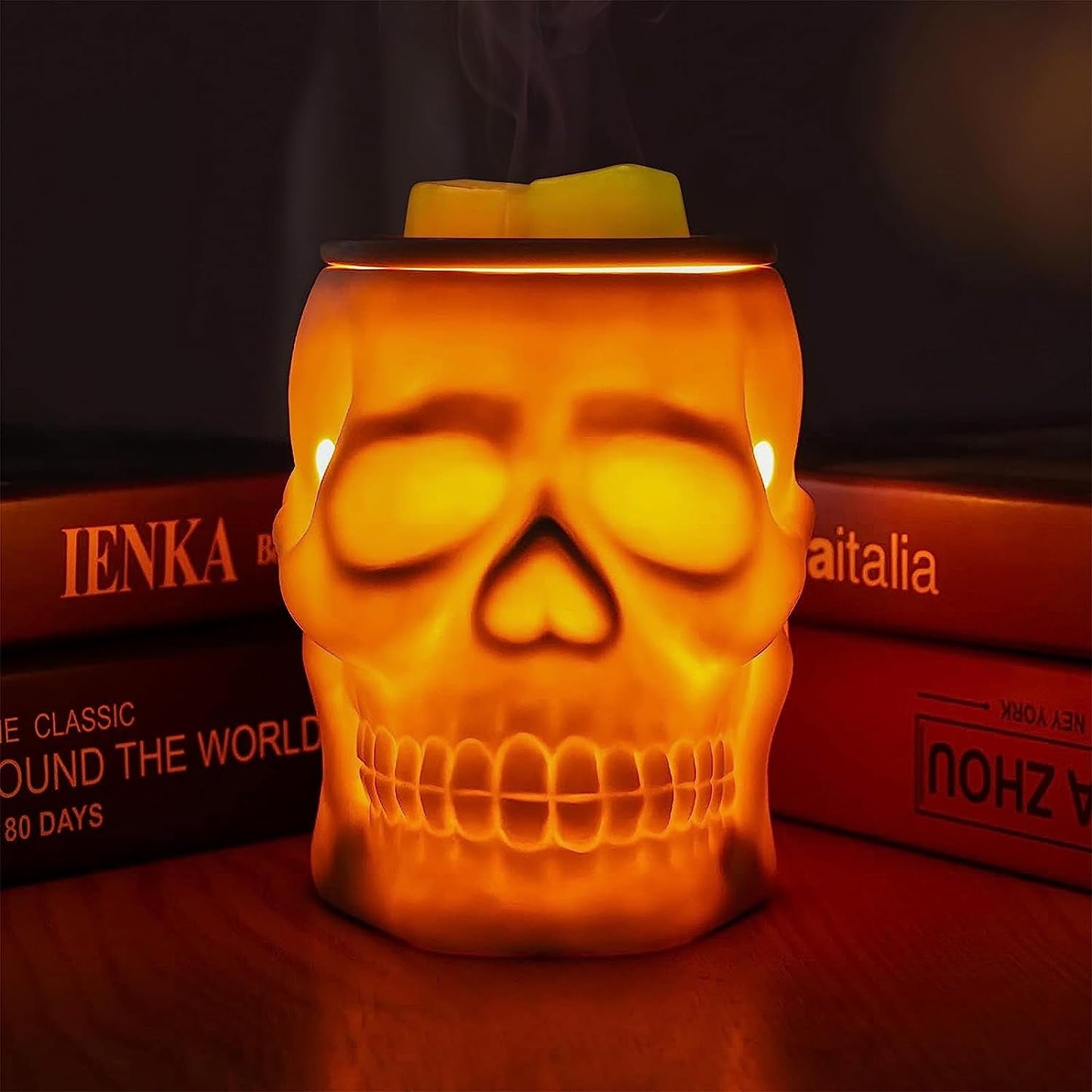 Ceramic Skull Wax Melt Warmer Electric Scentsy Warmer Home Fragrance Oil Diffuser Wax Melter Burner for Home Decor/Office/Living Room,Ideal Gifts,Two Bulbs Packed- Resurgent Skull