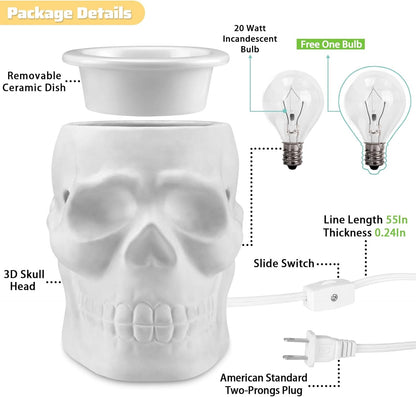 Ceramic Skull Wax Melt Warmer Electric Scentsy Warmer Home Fragrance Oil Diffuser Wax Melter Burner for Home Decor/Office/Living Room,Ideal Gifts,Two Bulbs Packed- Resurgent Skull