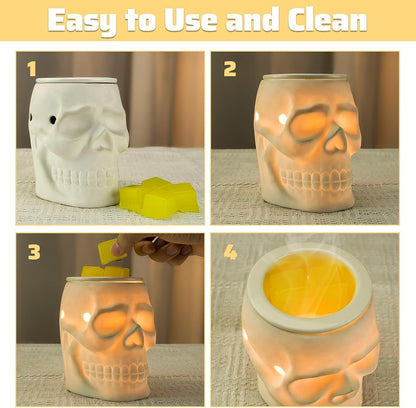 Ceramic Skull Wax Melt Warmer Electric Scentsy Warmer Home Fragrance Oil Diffuser Wax Melter Burner for Home Decor/Office/Living Room,Ideal Gifts,Two Bulbs Packed- Resurgent Skull