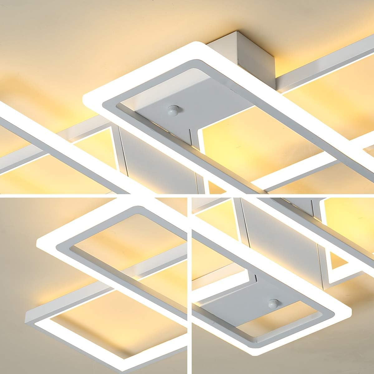 Dimmable Ceiling Light,4 Squares Modern LED Ceiling Lamps with Remote Control,80W Acrylic Flush Mount Ceiling Light Fixture for Living Dining Room Bedroom Kitchen(White)