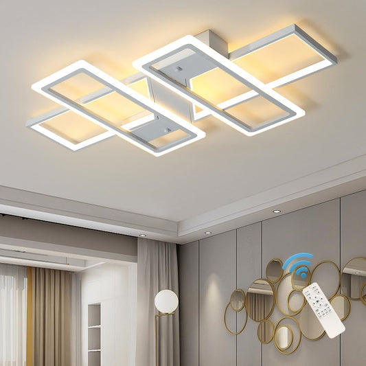 Dimmable Ceiling Light,4 Squares Modern LED Ceiling Lamps with Remote Control,80W Acrylic Flush Mount Ceiling Light Fixture for Living Dining Room Bedroom Kitchen(White)