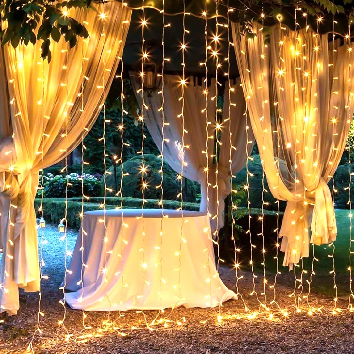 Hanging Window Curtain Lights 9.8 Feet Dimmable and Connectable with 300 Led, Remote, 8 Lighting Modes, Timer for Bedroom Wall Party Indoor Outdoor Decor, Warm White (Curtain Is Not Included)