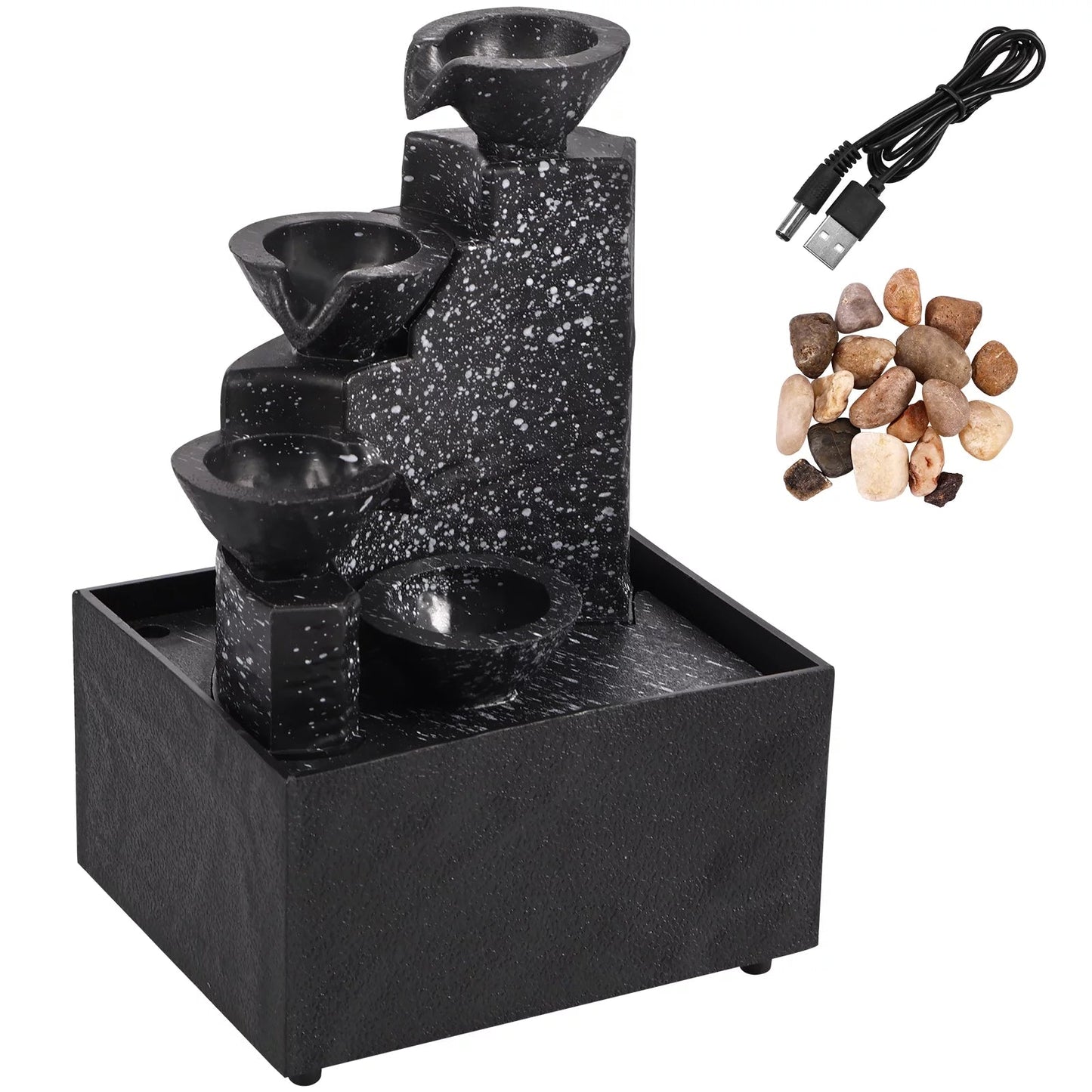 Indoor Water Fountain Tabletop Fountain 4 Level with Audible Calming Waterfall Sounds with Soft Lights