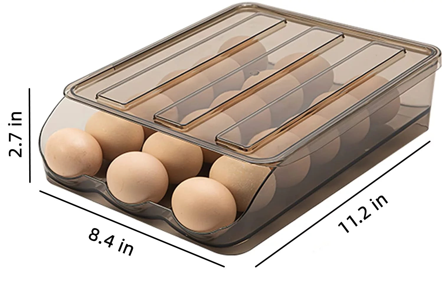 Large Capacity Auto Rolling Egg Holder for Refrigerator, Egg Fresh Storage Box for Fridge, Egg Storage Container Organizer Bin, Crystal Gray Plastic Storage Container (1 Layer)