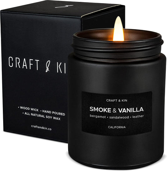 Scented Candles for Men | Smoke & Vanilla Scented Candle | Soy Candles for Home Scented | Aromatherapy Candle Men Candles | Candle for Men Candles | Long Lasting Candles | Vanilla Candle in Black Jar