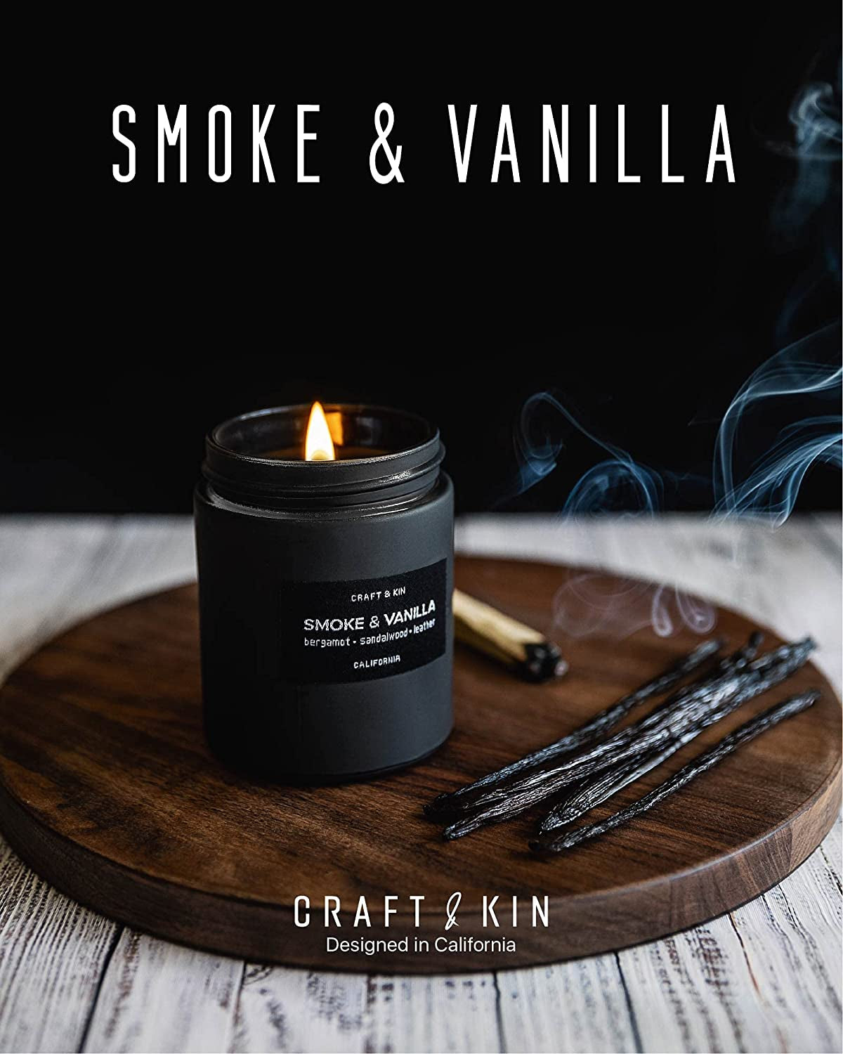 Scented Candles for Men | Smoke & Vanilla Scented Candle | Soy Candles for Home Scented | Aromatherapy Candle Men Candles | Candle for Men Candles | Long Lasting Candles | Vanilla Candle in Black Jar