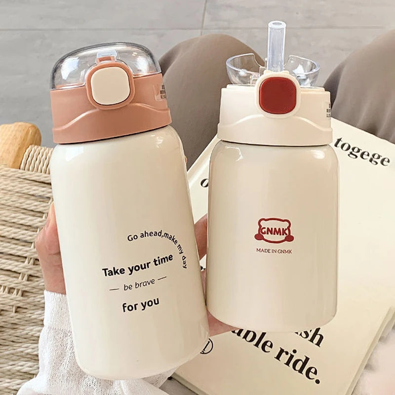 Stainless Steel Water Bottle Vacuum Flask Sport Thermal Mug Girl Travel Insulated Cup Portable Straw Tumbler 350/450Ml Thermos