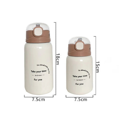 Stainless Steel Water Bottle Vacuum Flask Sport Thermal Mug Girl Travel Insulated Cup Portable Straw Tumbler 350/450Ml Thermos