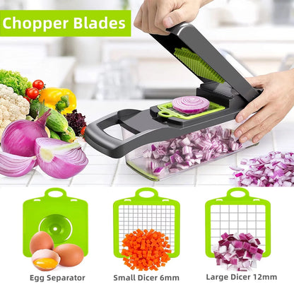 Vegetable Chopper, Multifunctional 12-In-1 Food Chopper with 8 Blades - Onion Chopper, Veggie Chopper, Chopper Vegetable Cutter/Slicer/Dicer