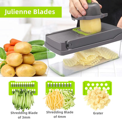 Vegetable Chopper, Multifunctional 12-In-1 Food Chopper with 8 Blades - Onion Chopper, Veggie Chopper, Chopper Vegetable Cutter/Slicer/Dicer